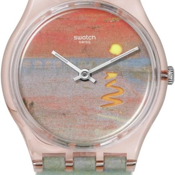 Stylish Pink Quartz Unisex Watch - Turner's Scarlet Sunset, 100 Feet Waterproof - Picture 1 of 7